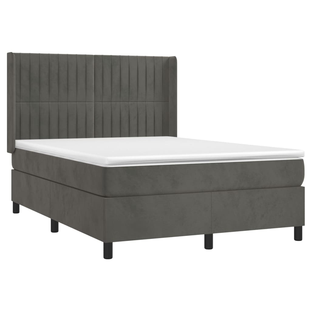 vidaXL Κρεβάτι Boxspring με Στρώμα Σκούρο Γκρι 140x190 εκ. Βελούδινο