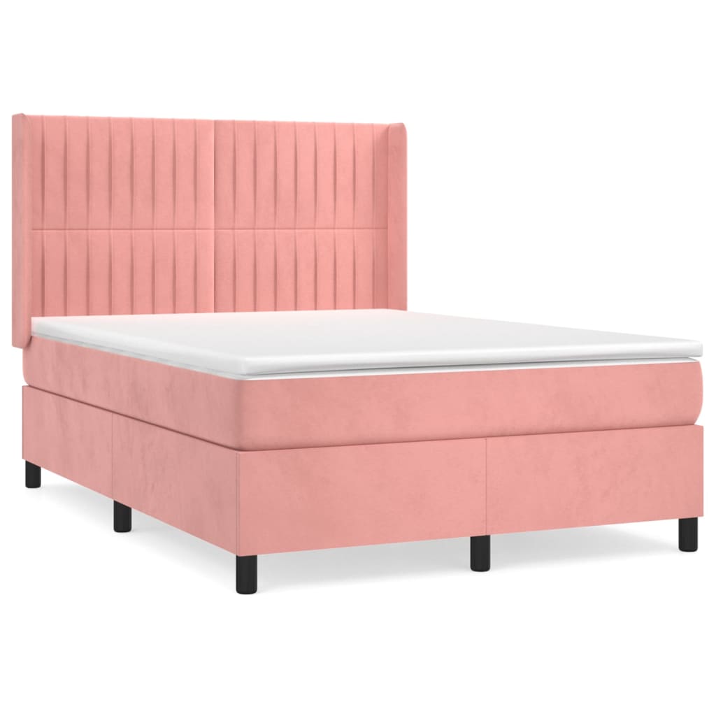 vidaXL Κρεβάτι Boxspring με Στρώμα Ροζ 140x190 εκ. Βελούδινο