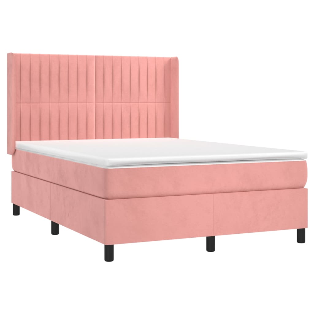 vidaXL Κρεβάτι Boxspring με Στρώμα Ροζ 140x190 εκ. Βελούδινο