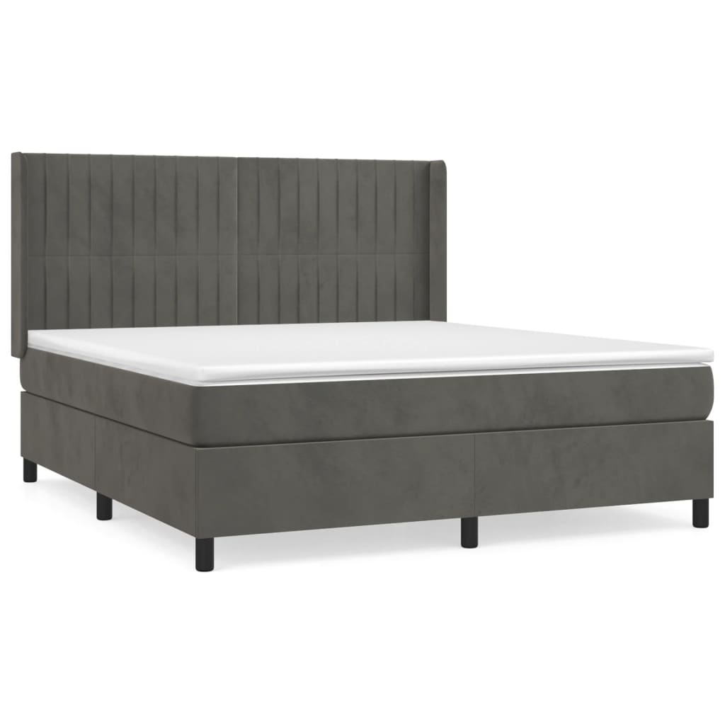 vidaXL Κρεβάτι Boxspring με Στρώμα Σκούρο Γκρι 160x200 εκ. Βελούδινο