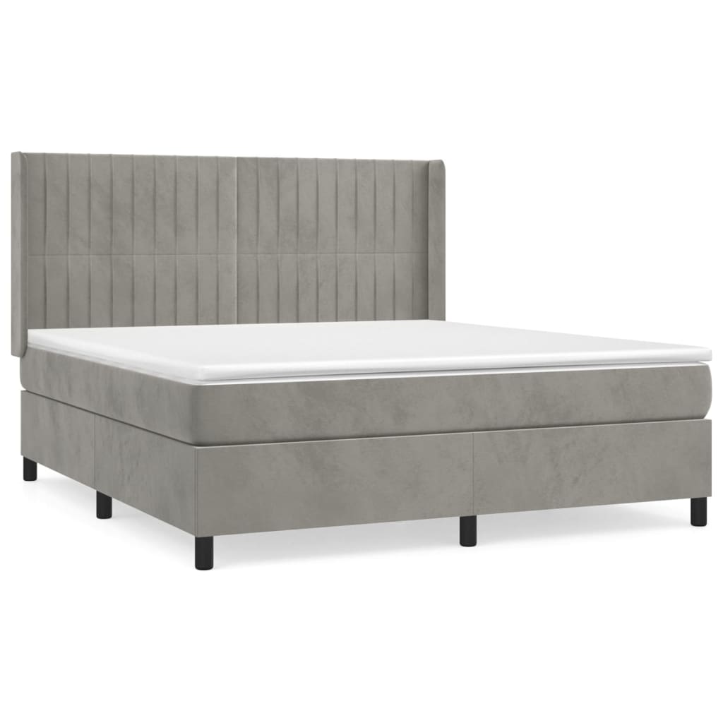 vidaXL Κρεβάτι Boxspring με Στρώμα Ανοιχτό Γκρι 180x200 εκ. Βελούδινο