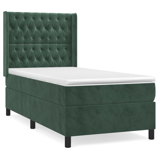 vidaXL Κρεβάτι Boxspring με Στρώμα Σκούρο Πράσινο 80x200 εκ. Βελούδινο