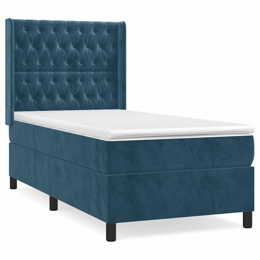 vidaXL Κρεβάτι Boxspring με Στρώμα Σκούρο Μπλε 90x190 εκ. Βελούδινο