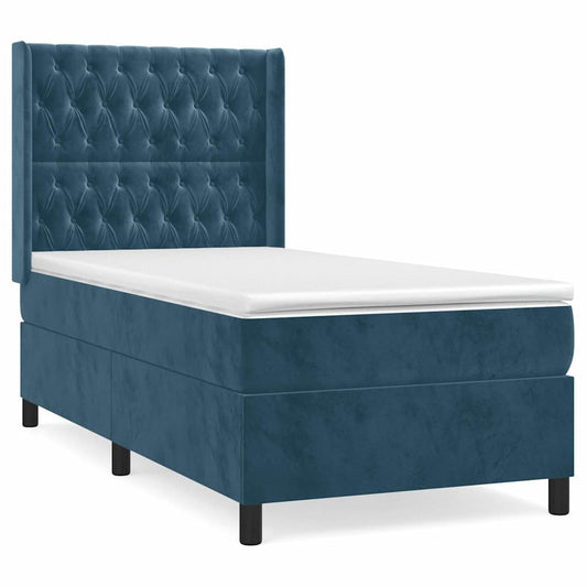 vidaXL Κρεβάτι Boxspring με Στρώμα Σκούρο Μπλε 90x200 εκ. Βελούδινο