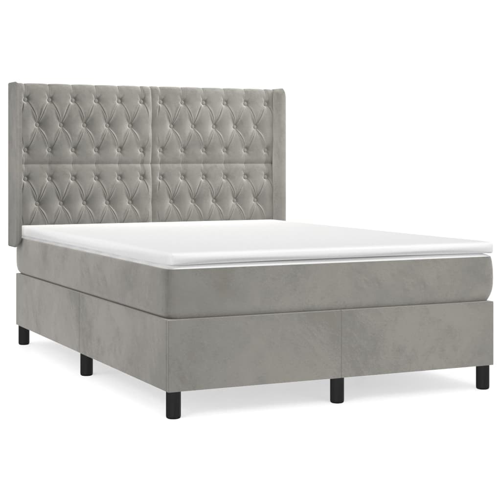 vidaXL Κρεβάτι Boxspring με Στρώμα Ανοιχτό Γκρι 140x190 εκ. Βελούδινο