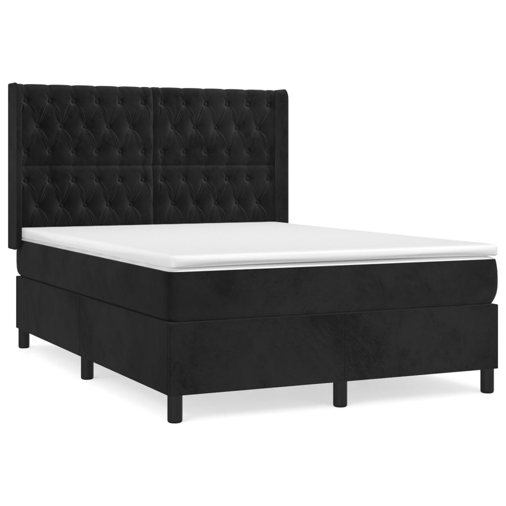 vidaXL Κρεβάτι Boxspring με Στρώμα Μαύρο 140x190 εκ. Βελούδινο