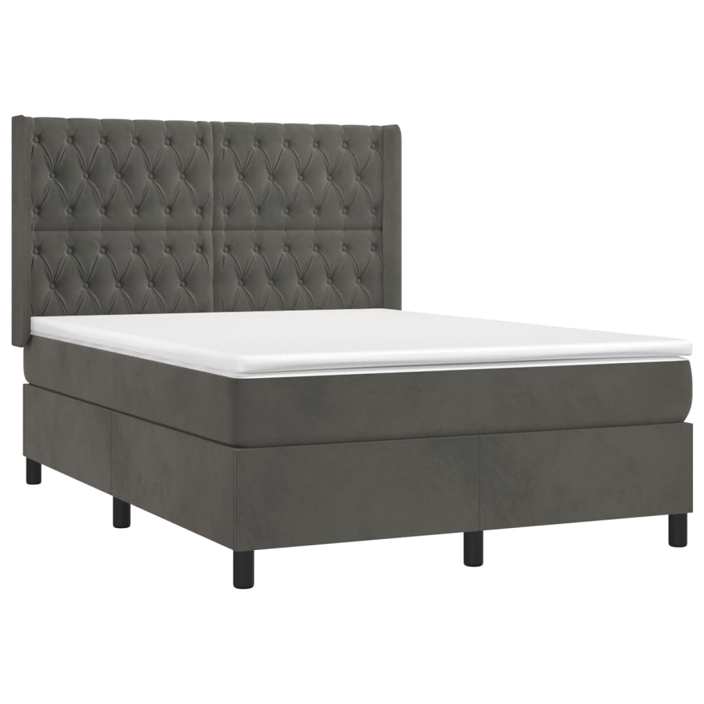 vidaXL Κρεβάτι Boxspring με Στρώμα Σκούρο Γκρι 140x200 εκ. Βελούδινο