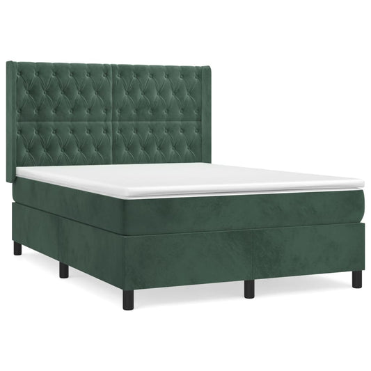 vidaXL Κρεβάτι Boxspring με Στρώμα Σκούρο Πράσινο 140x200εκ. Βελούδινο