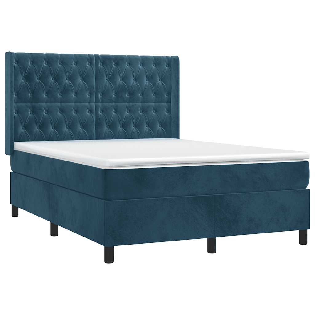 vidaXL Κρεβάτι Boxspring με Στρώμα Σκούρο Μπλε 140x200 εκ. Βελούδινο