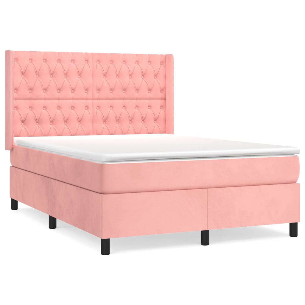 vidaXL Κρεβάτι Boxspring με Στρώμα Ροζ 140x200 εκ. Βελούδινο