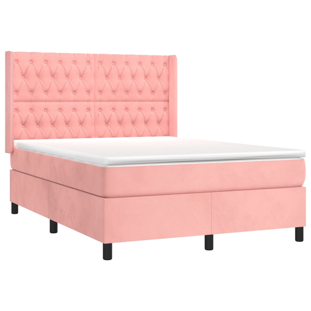 vidaXL Κρεβάτι Boxspring με Στρώμα Ροζ 140x200 εκ. Βελούδινο