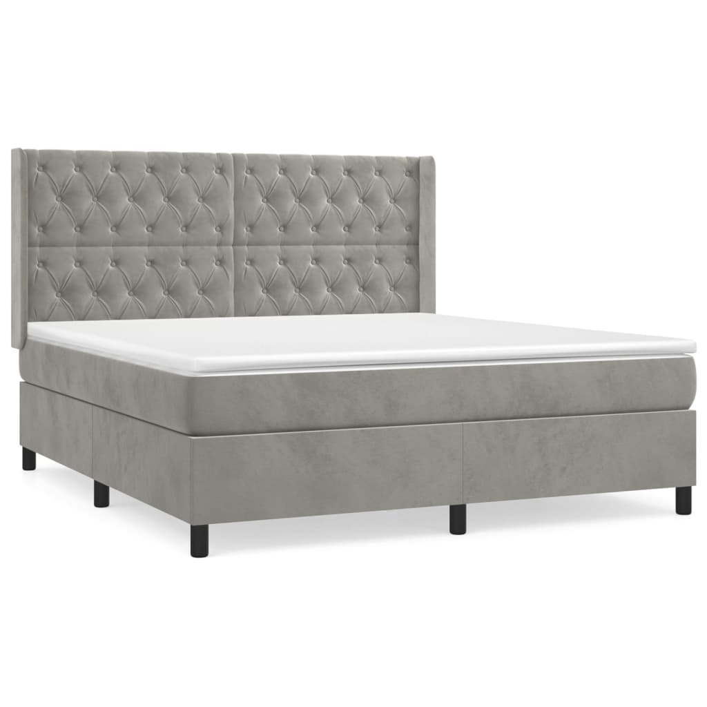 vidaXL Κρεβάτι Boxspring με Στρώμα Ανοιχτό Γκρι 160x200 εκ. Βελούδινο