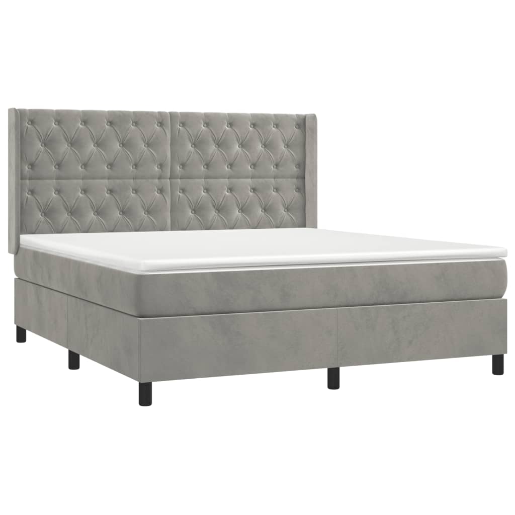 vidaXL Κρεβάτι Boxspring με Στρώμα Ανοιχτό Γκρι 160x200 εκ. Βελούδινο