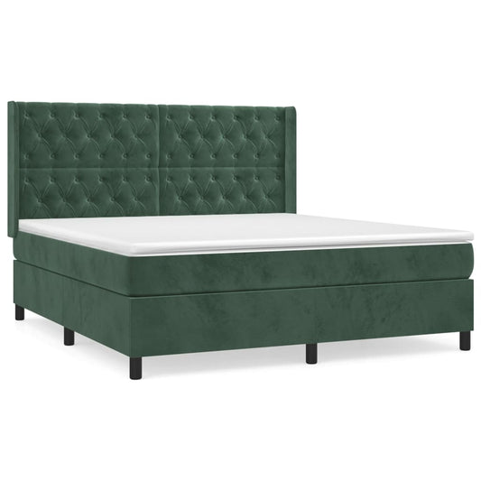 vidaXL Κρεβάτι Boxspring με Στρώμα Σκούρο Πράσινο 160x200εκ. Βελούδινο