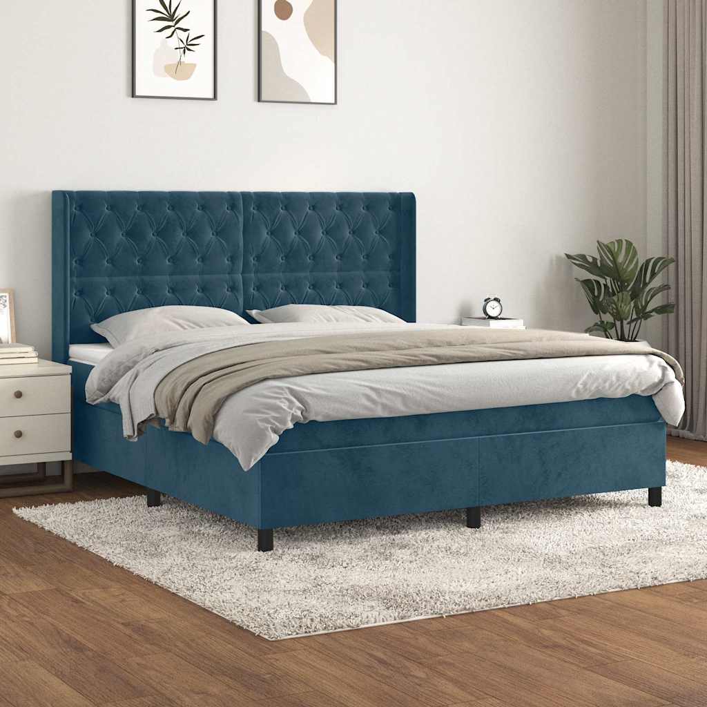 vidaXL Κρεβάτι Boxspring με Στρώμα Σκούρο Μπλε 160x200 εκ. Βελούδινο