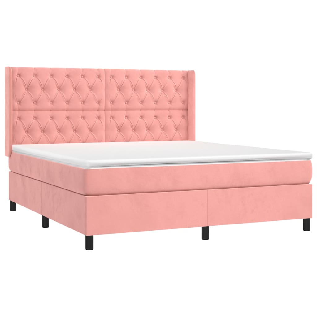 vidaXL Κρεβάτι Boxspring με Στρώμα Ροζ 160x200 εκ. Βελούδινο