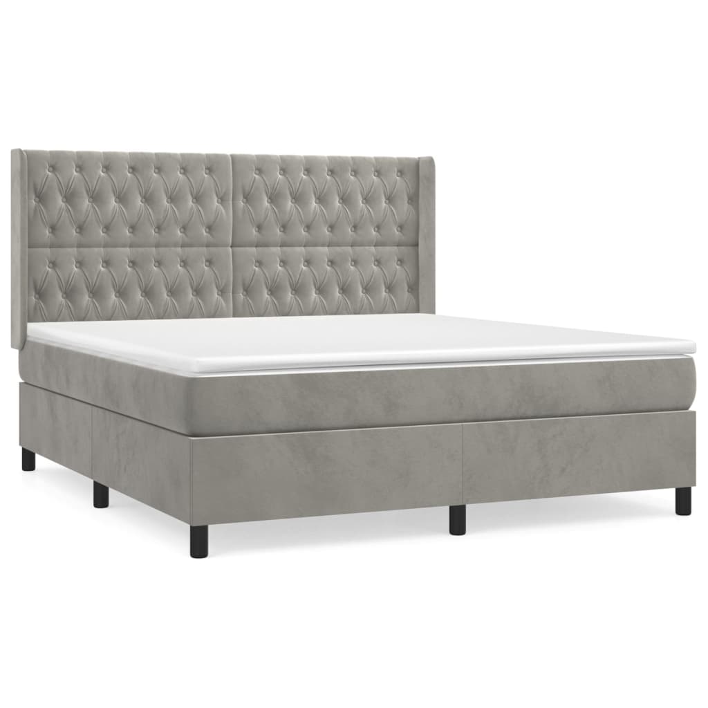 vidaXL Κρεβάτι Boxspring με Στρώμα Ανοιχτό Γκρι 180x200 εκ. Βελούδινο