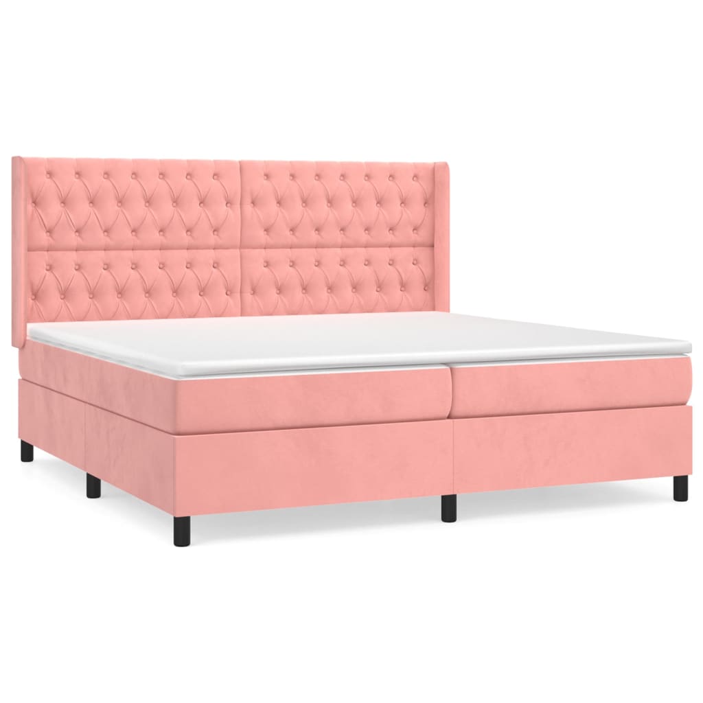 vidaXL Κρεβάτι Boxspring με Στρώμα Ροζ 200x200 εκ. Βελούδινο