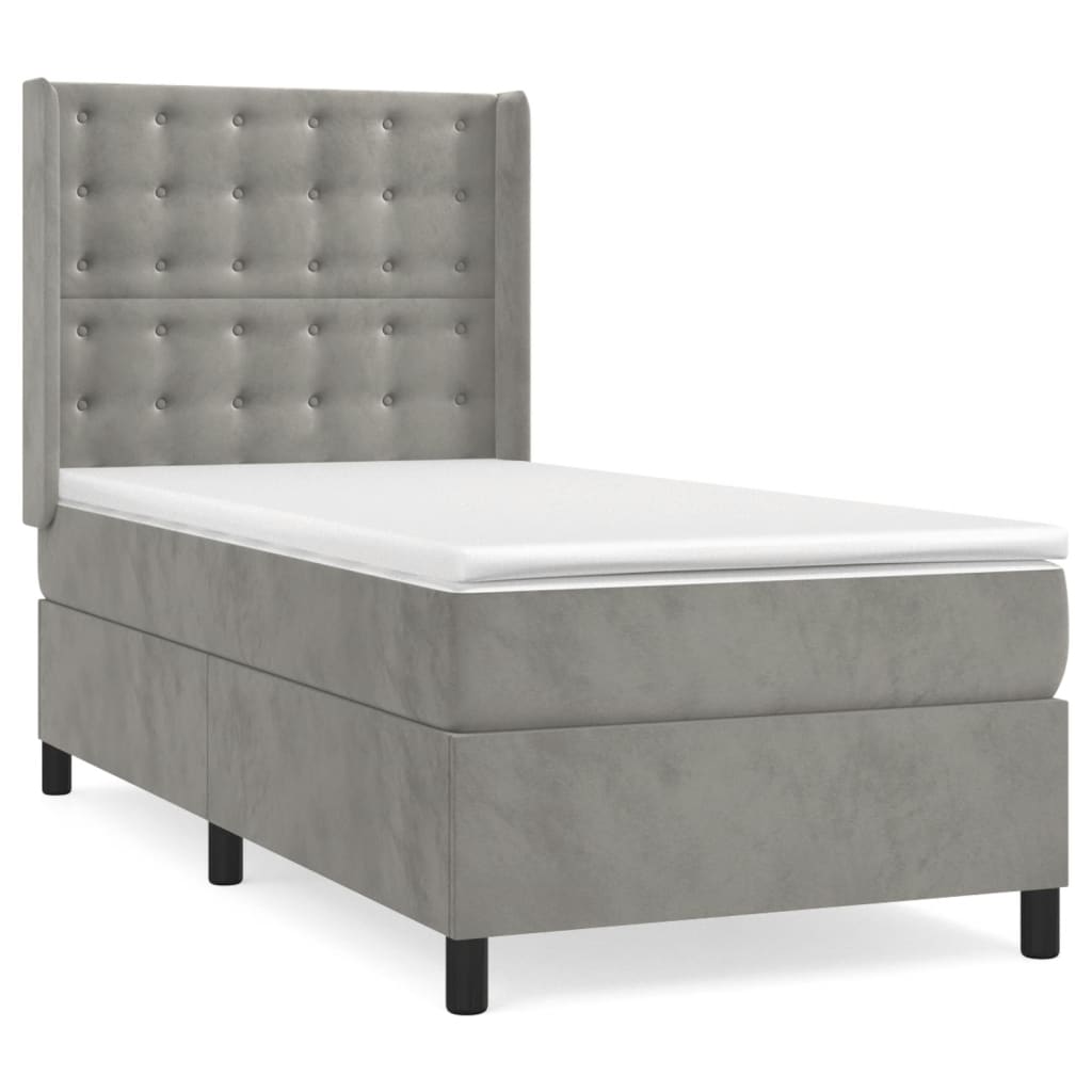 vidaXL Κρεβάτι Boxspring με Στρώμα Ανοιχτό Γκρι 80x200 εκ. Βελούδινο