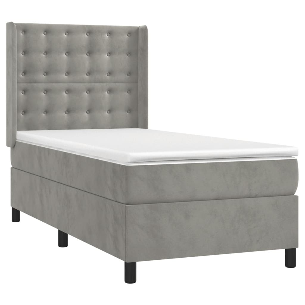 vidaXL Κρεβάτι Boxspring με Στρώμα Ανοιχτό Γκρι 90x190 εκ. Βελούδινο