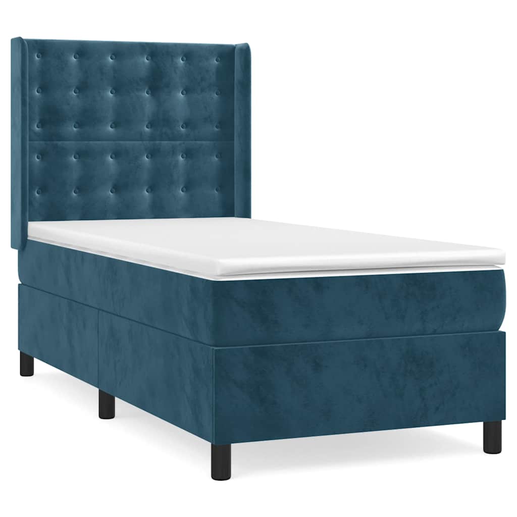 vidaXL Κρεβάτι Boxspring με Στρώμα Σκούρο Μπλε 100x200 εκ. Βελούδινο