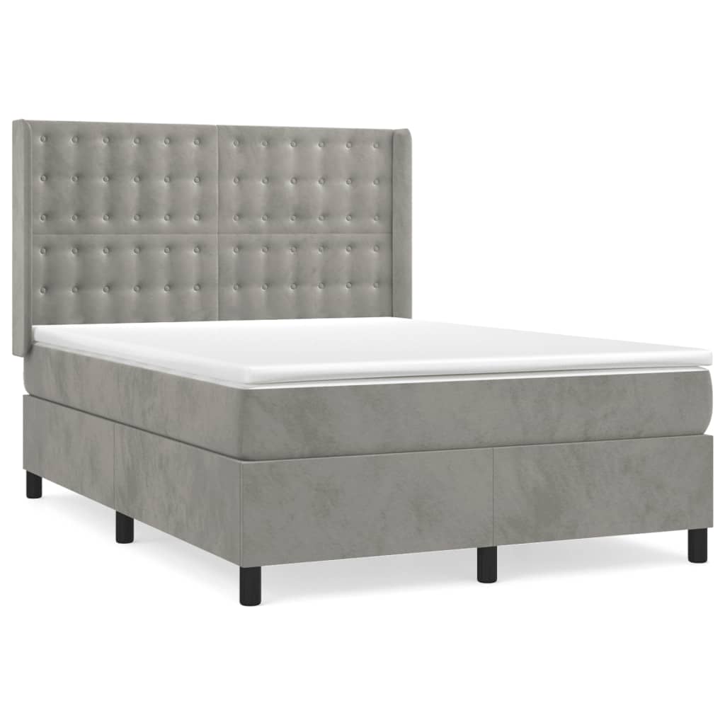 vidaXL Κρεβάτι Boxspring με Στρώμα Ανοιχτό Γκρι 140x190 εκ. Βελούδινο