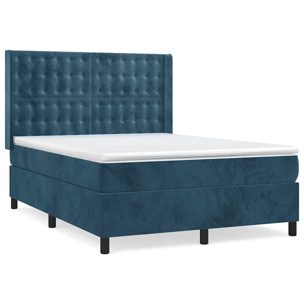 vidaXL Κρεβάτι Boxspring με Στρώμα Σκούρο Μπλε 140x190 εκ. Βελούδινο