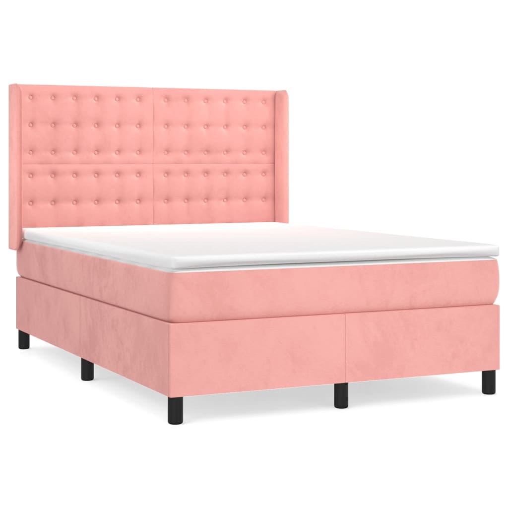 vidaXL Κρεβάτι Boxspring με Στρώμα Ροζ 140x190 εκ. Βελούδινο