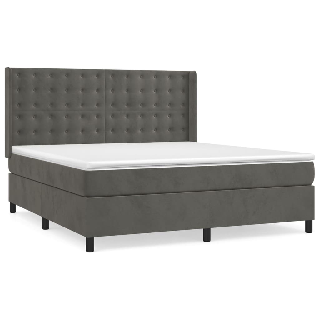 vidaXL Κρεβάτι Boxspring με Στρώμα Σκούρο Γκρι 160x200 εκ. Βελούδινο