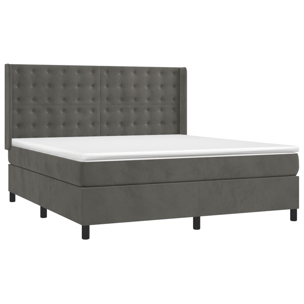 vidaXL Κρεβάτι Boxspring με Στρώμα Σκούρο Γκρι 160x200 εκ. Βελούδινο