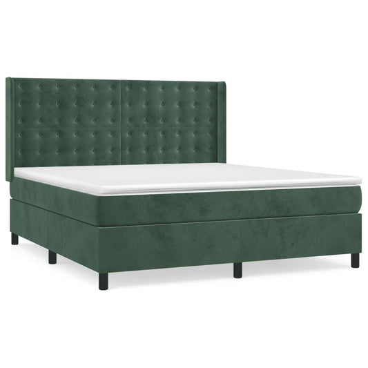vidaXL Κρεβάτι Boxspring με Στρώμα Σκούρο Πράσινο 160x200εκ. Βελούδινο