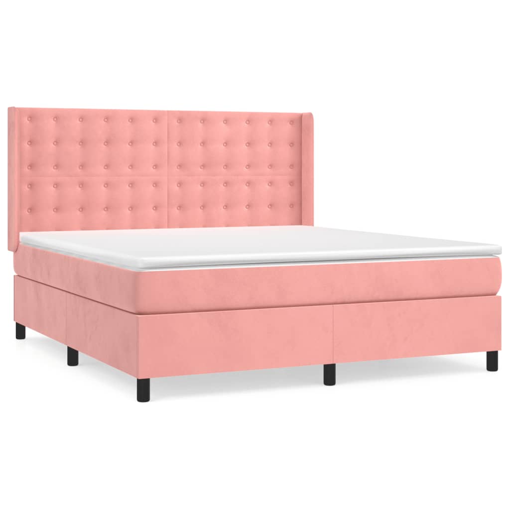 vidaXL Κρεβάτι Boxspring με Στρώμα Ροζ 160x200 εκ. Βελούδινο