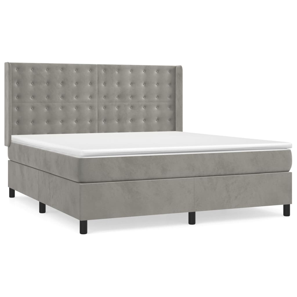 vidaXL Κρεβάτι Boxspring με Στρώμα Ανοιχτό Γκρι 180x200 εκ. Βελούδινο