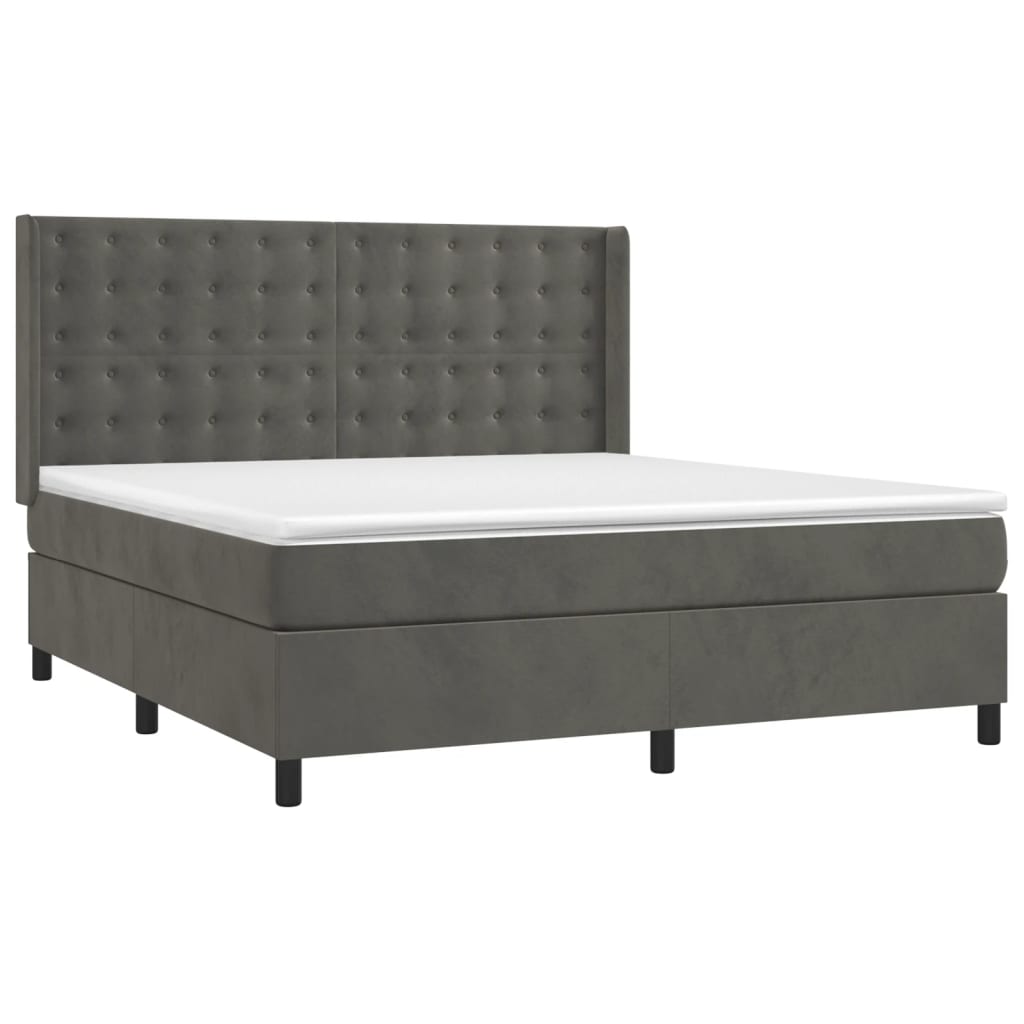 vidaXL Κρεβάτι Boxspring με Στρώμα Σκούρο Γκρι 180x200 εκ. Βελούδινο