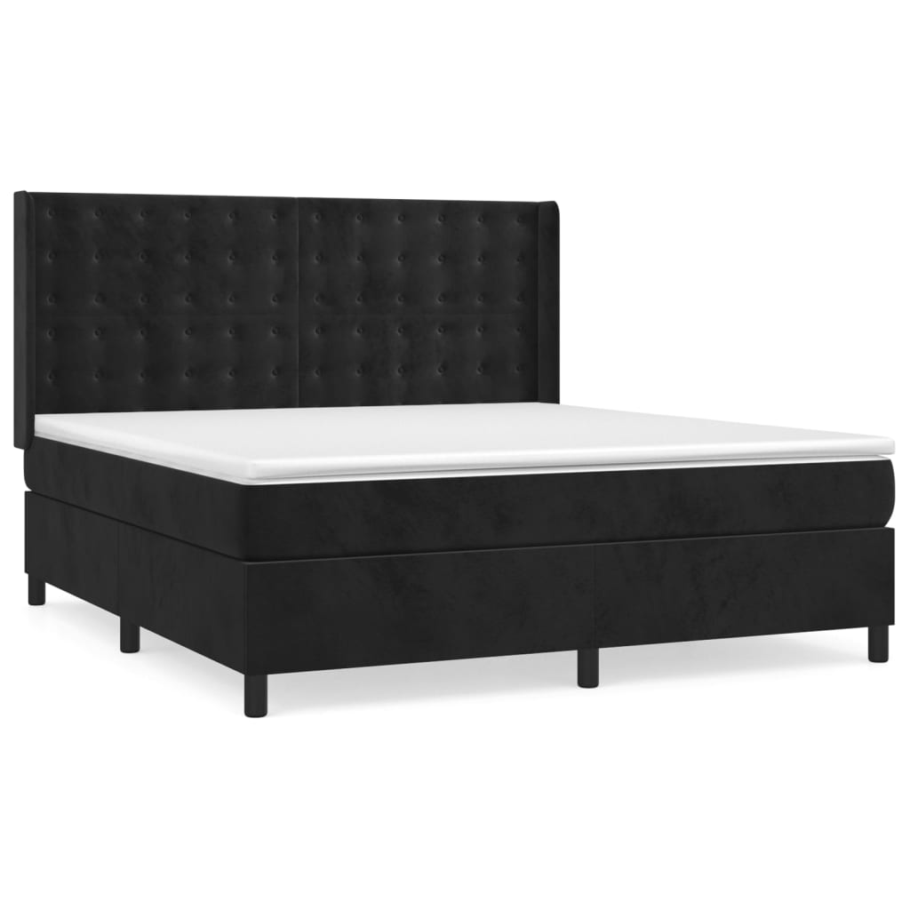 vidaXL Κρεβάτι Boxspring με Στρώμα Μαύρο 180x200 εκ. Βελούδινο