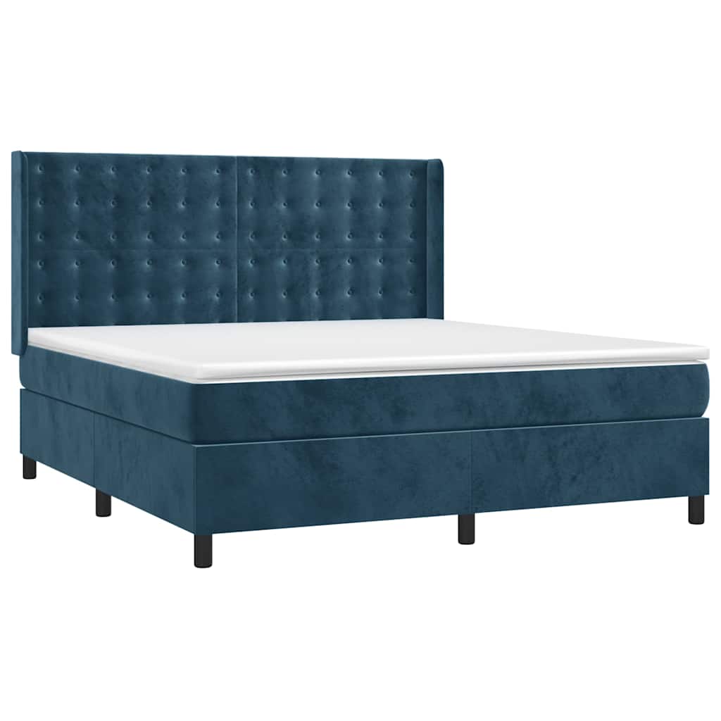 vidaXL Κρεβάτι Boxspring με Στρώμα Σκούρο Μπλε 180x200 εκ. Βελούδινο