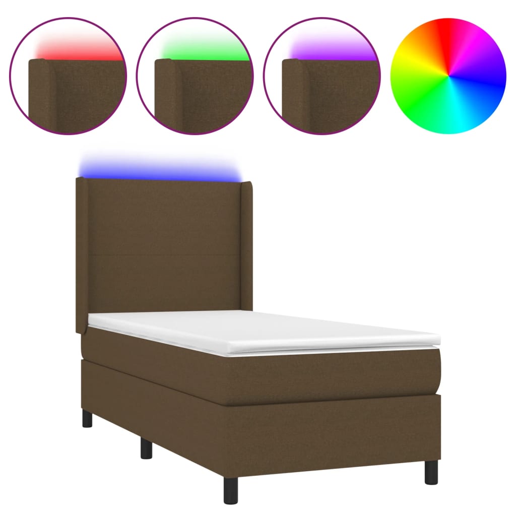 vidaXL Κρεβάτι Boxspring με Στρώμα & LED Σκ.Καφέ 80x200 εκ. Υφασμάτινο