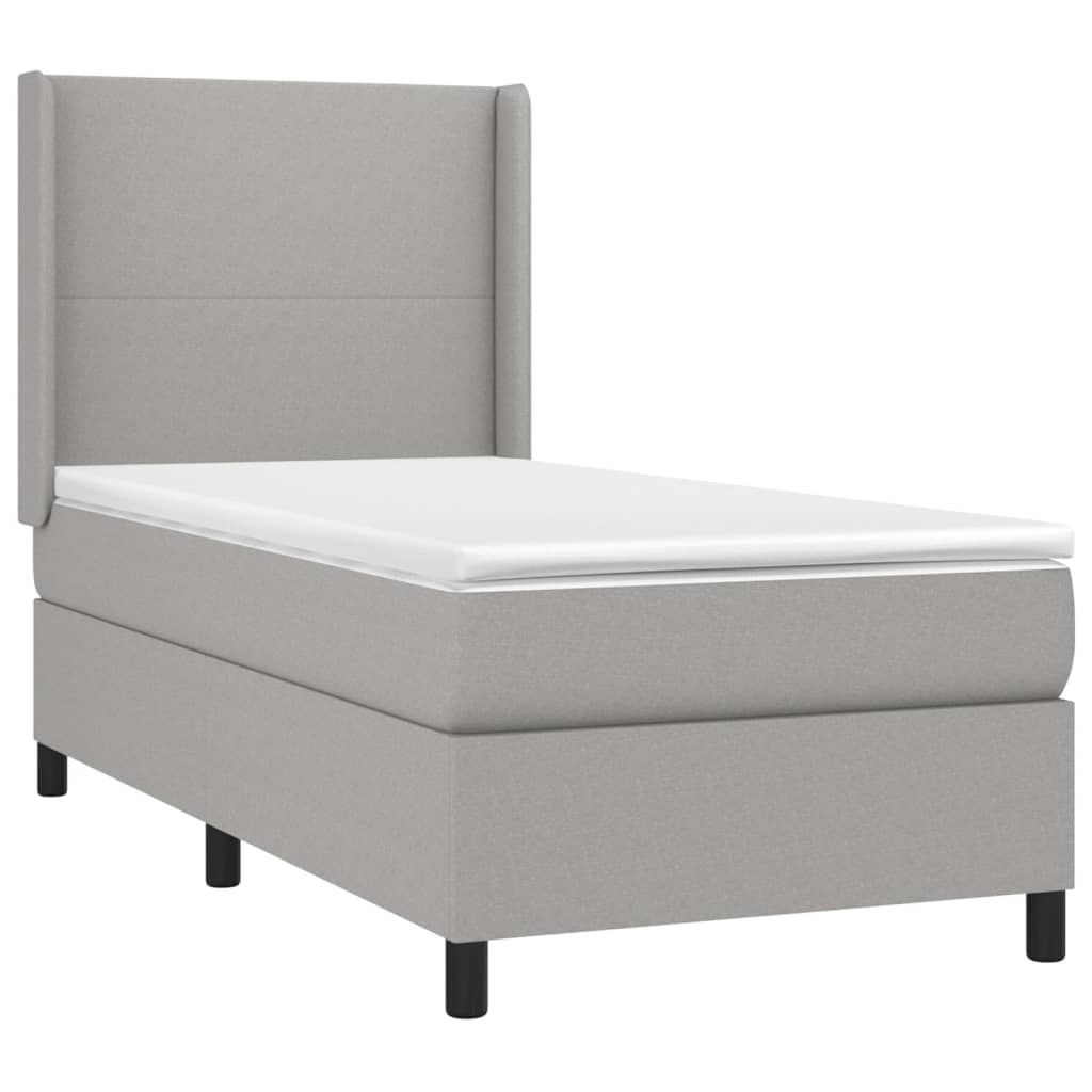 vidaXL Κρεβάτι Boxspring με Στρώμα & LED Αν.Γκρι 90x200 εκ. Υφασμάτινο