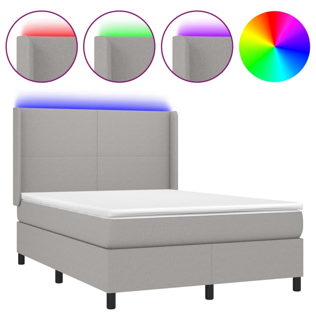 vidaXL Κρεβάτι Boxspring με Στρώμα & LED Αν.Γκρι 140x190εκ. Υφασμάτινο