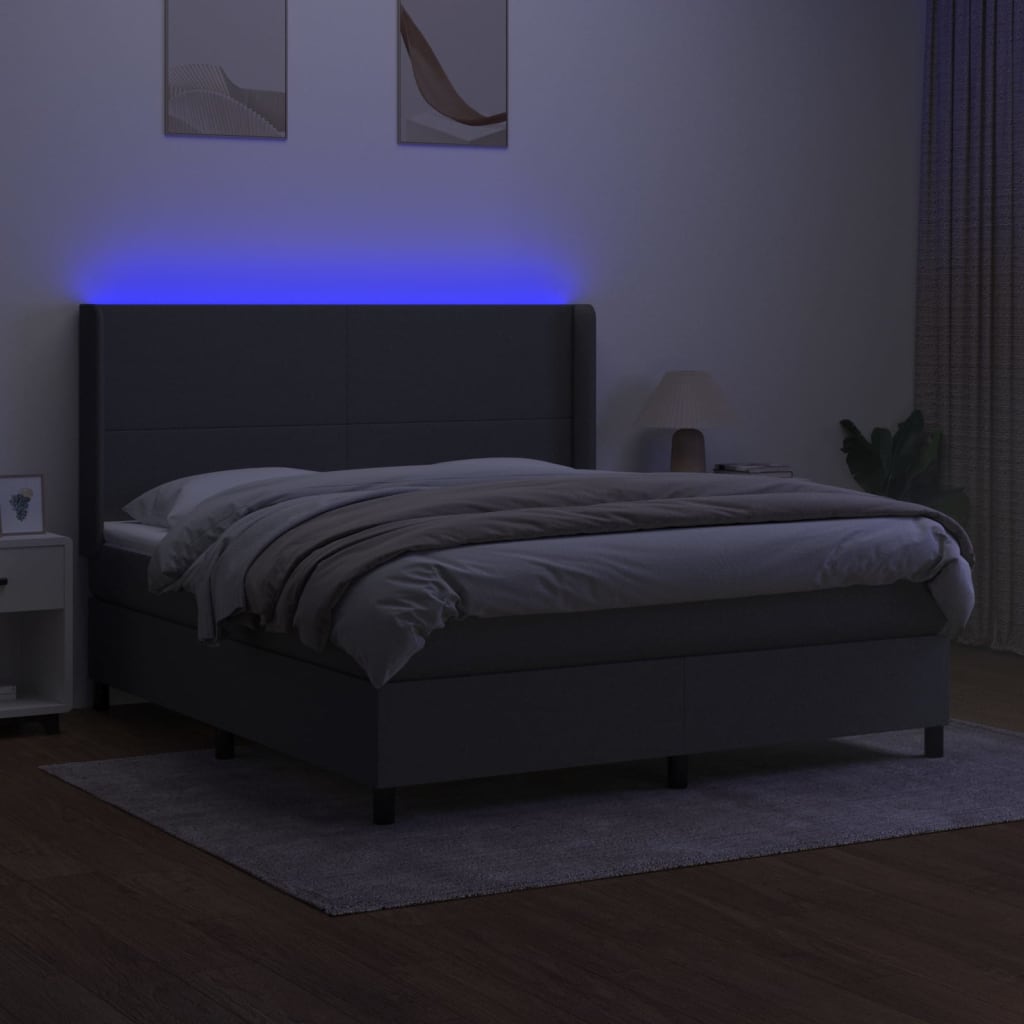 vidaXL Κρεβάτι Boxspring με Στρώμα & LED Σκ.Γκρι 160x200 εκ Υφασμάτινο