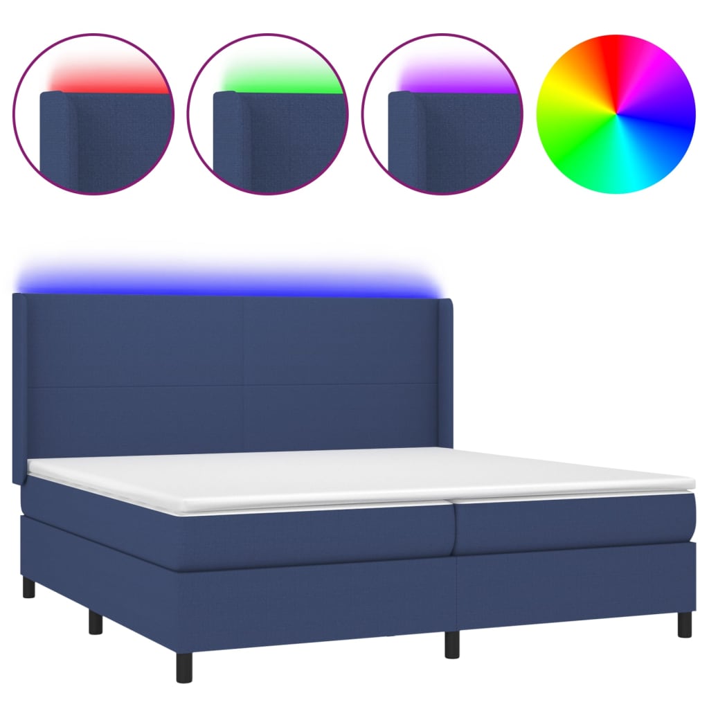 vidaXL Κρεβάτι Boxspring με Στρώμα & LED Μπλε 200x200 εκ. Υφασμάτινο