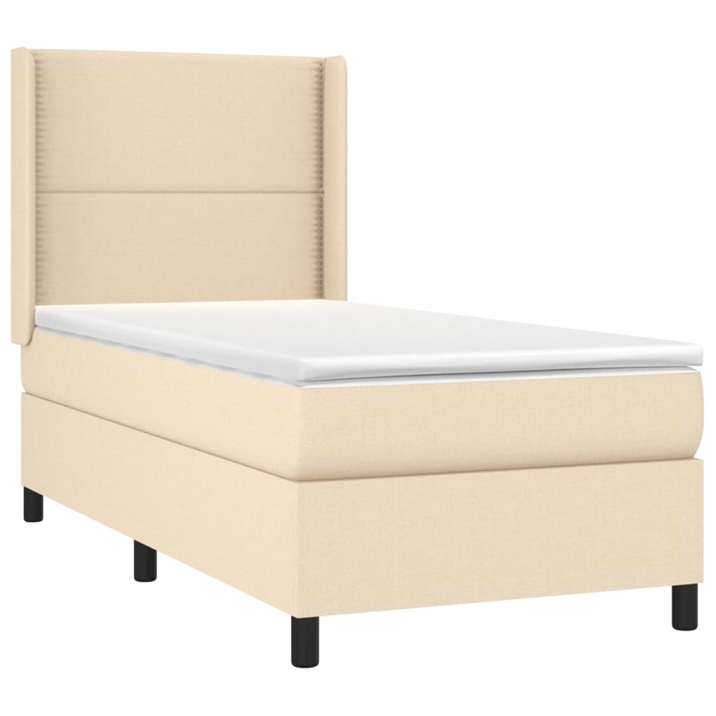 vidaXL Κρεβάτι Boxspring με Στρώμα & LED Κρεμ 90x200 εκ. Υφασμάτινο