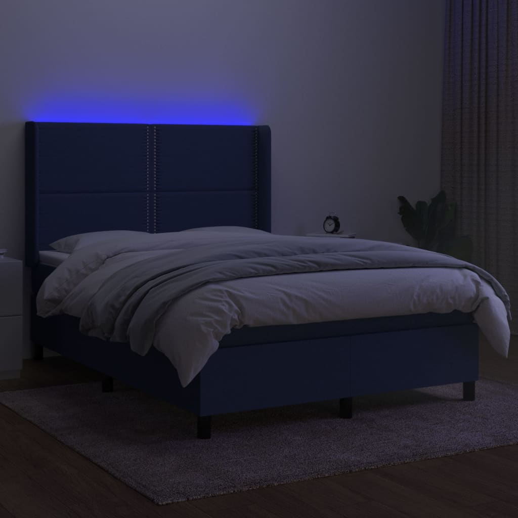 vidaXL Κρεβάτι Boxspring με Στρώμα & LED Μπλε 140x200 εκ. Υφασμάτινο
