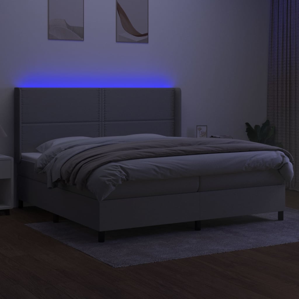 vidaXL Κρεβάτι Boxspring με Στρώμα & LED Αν.Γκρι 200x200εκ. Υφασμάτινο