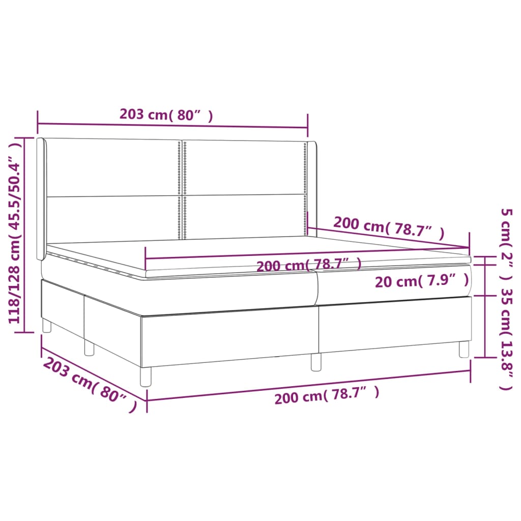vidaXL Κρεβάτι Boxspring με Στρώμα & LED Μαύρο 200x200 εκ. Υφασμάτινο