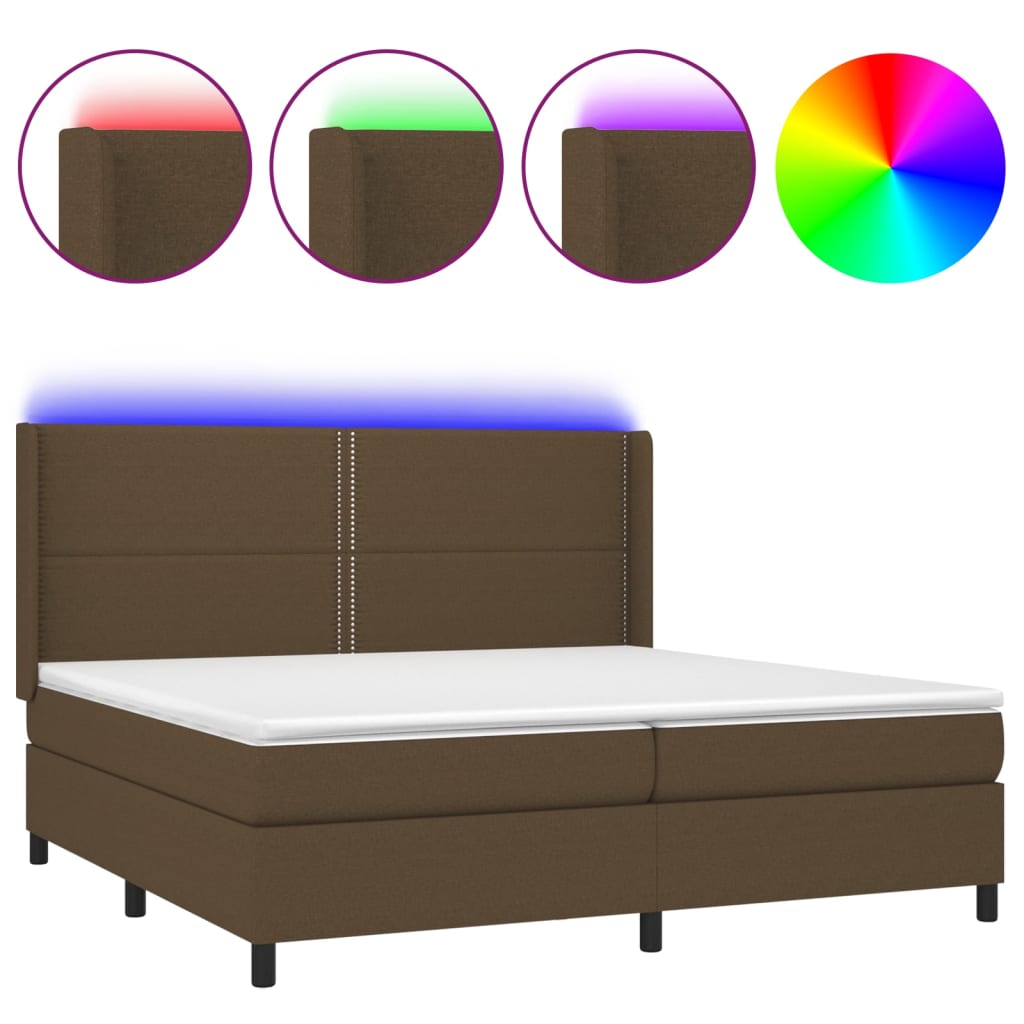 vidaXL Κρεβάτι Boxspring με Στρώμα & LED Σκ.Καφέ 200x200εκ. Υφασμάτινο