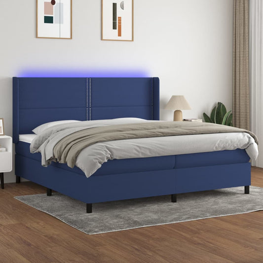 vidaXL Κρεβάτι Boxspring με Στρώμα & LED Μπλε 200x200 εκ. Υφασμάτινο