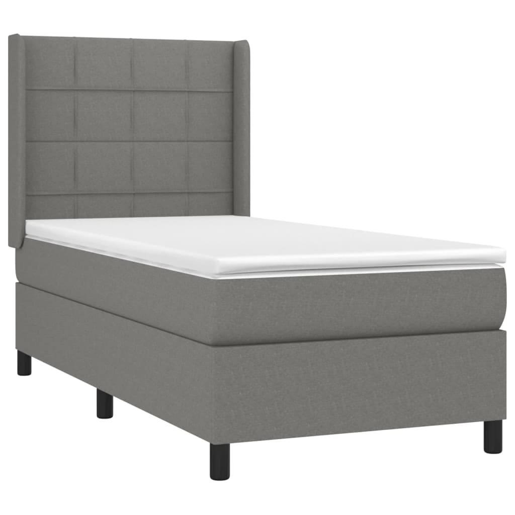 vidaXL Κρεβάτι Boxspring με Στρώμα & LED Σκ.Γκρι 80x200 εκ. Υφασμάτινο