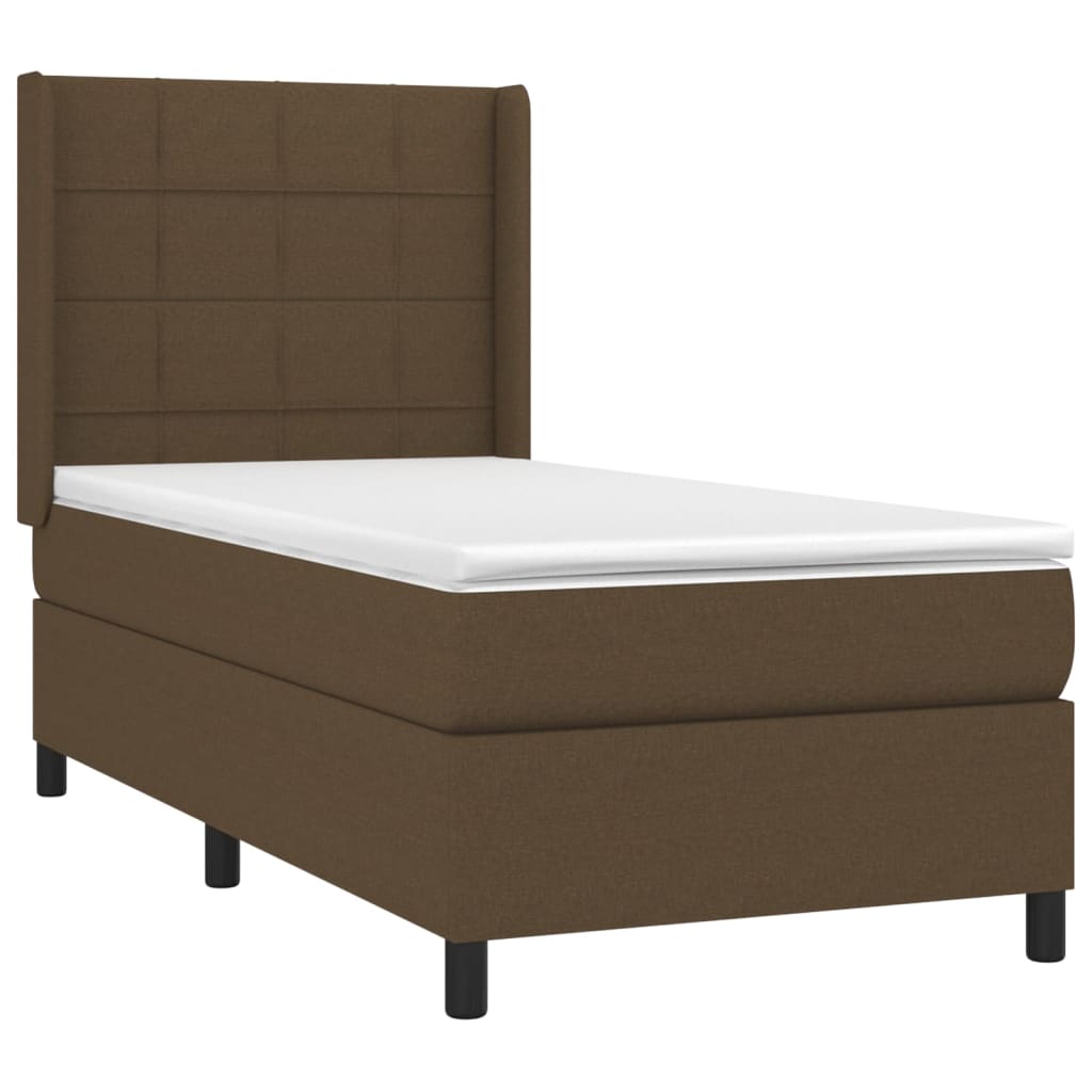 vidaXL Κρεβάτι Boxspring με Στρώμα & LED Σκ.Καφέ 90x200 εκ. Υφασμάτινο