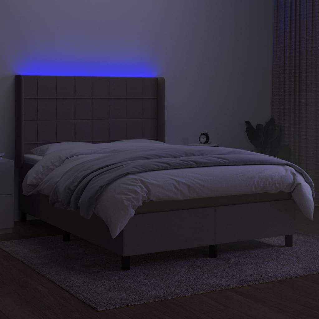 vidaXL Κρεβάτι Boxspring με Στρώμα & LED Taupe 140x190 εκ. Υφασμάτινο